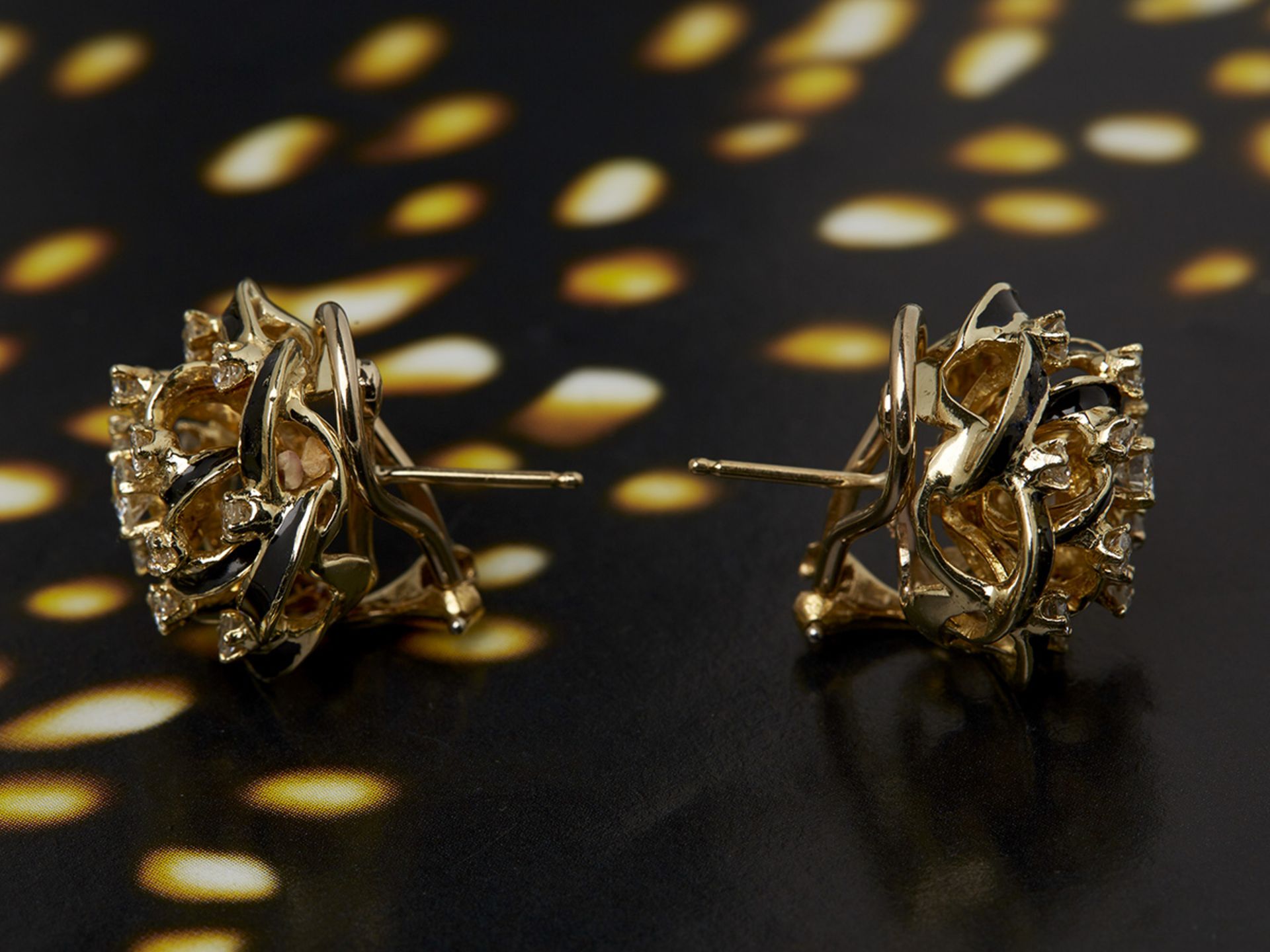 14k Yellow Gold Black Enamel & Diamond Earrings - Image 6 of 6