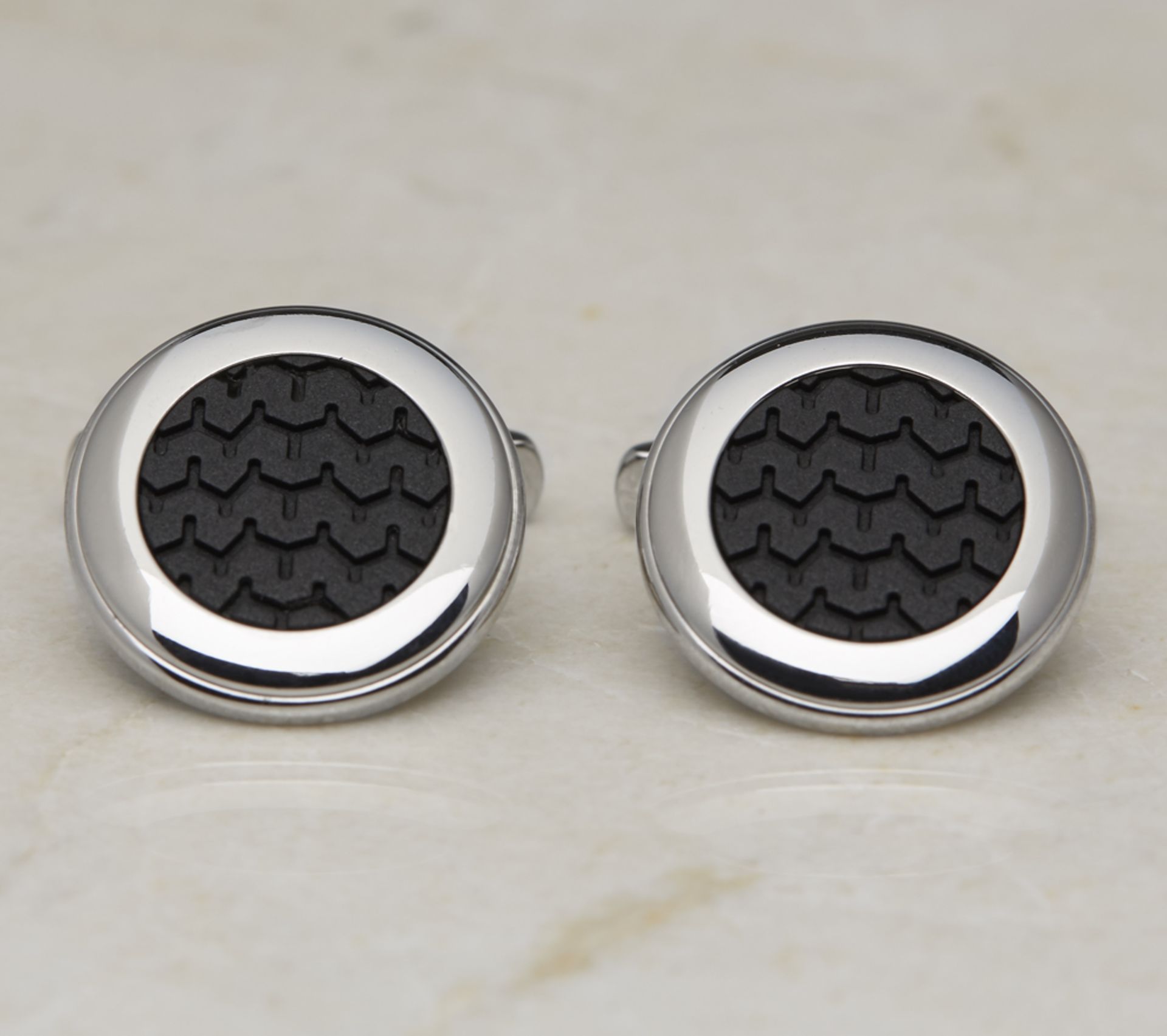 Stainless Steel Black Rubber Mille Miglia Cufflinks - Image 4 of 4
