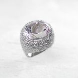 18k White Gold 17.00ct Kunzite & 6.60ct Diamond Cocktail Ring