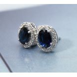 18k White Gold Oval Cut 3.46ct Sapphire & 0.31ct Diamond Cluster Earrings