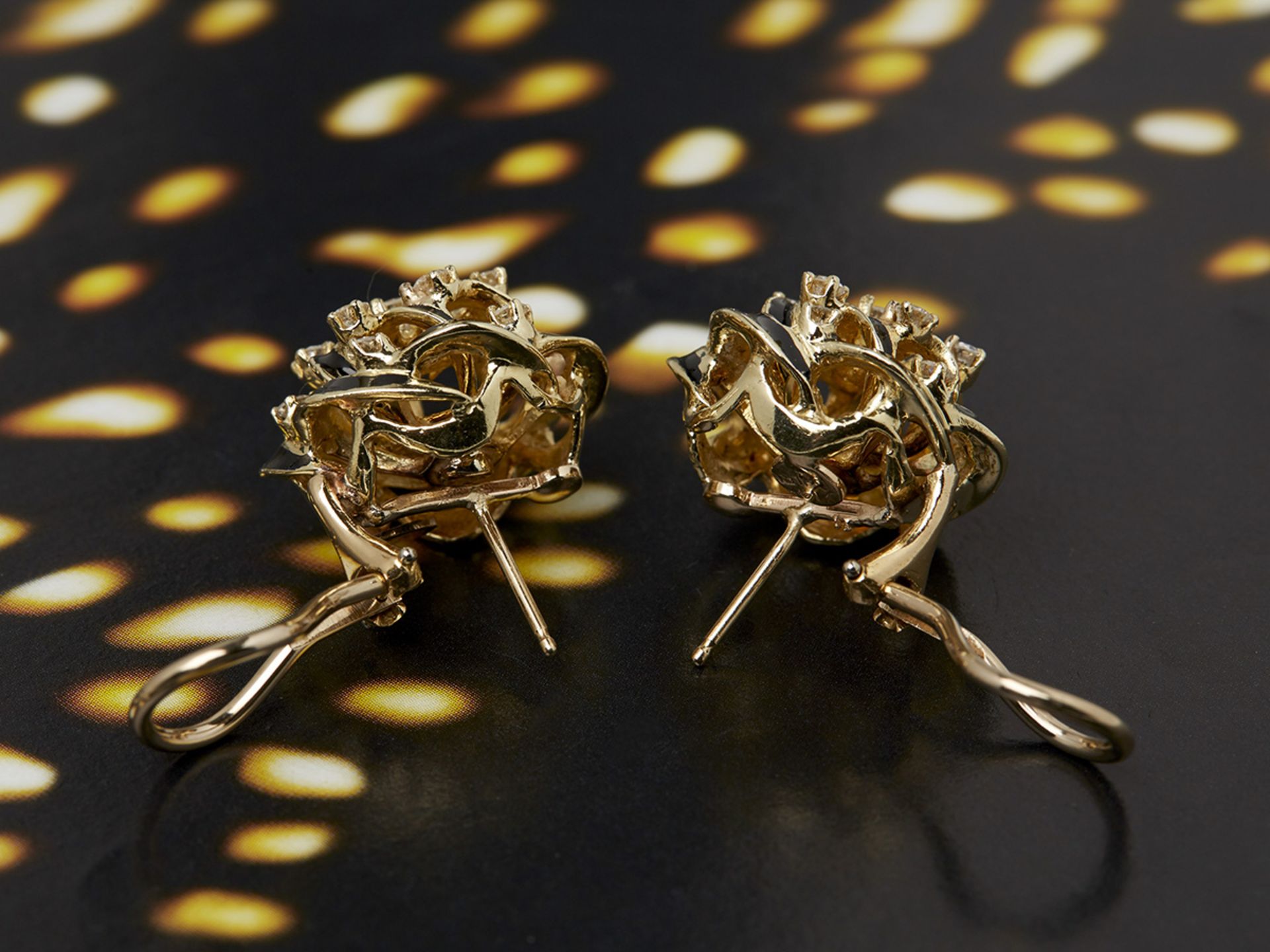 14k Yellow Gold Black Enamel & Diamond Earrings - Image 2 of 6