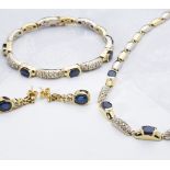 18k Yellow & White Gold 12.48ct Sapphire & 1.24ct Diamond Necklace, Bracelet & Earrings Set