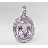 18k White Gold 11.00ct Kunzite & 1.50ct Diamond Pendant