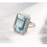 14k White Gold 24.00ct Aquamarine and 1.00ct Diamond Ring