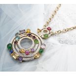 18k Yellow Gold Tourmaline & Diamond Round Circles Pendant Necklace