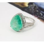 18k White Gold 8.66ct Colombian Emerald & 0.65ct Diamond Ring