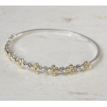 18k White & Yellow Gold Fancy Diamond Floral Bangle