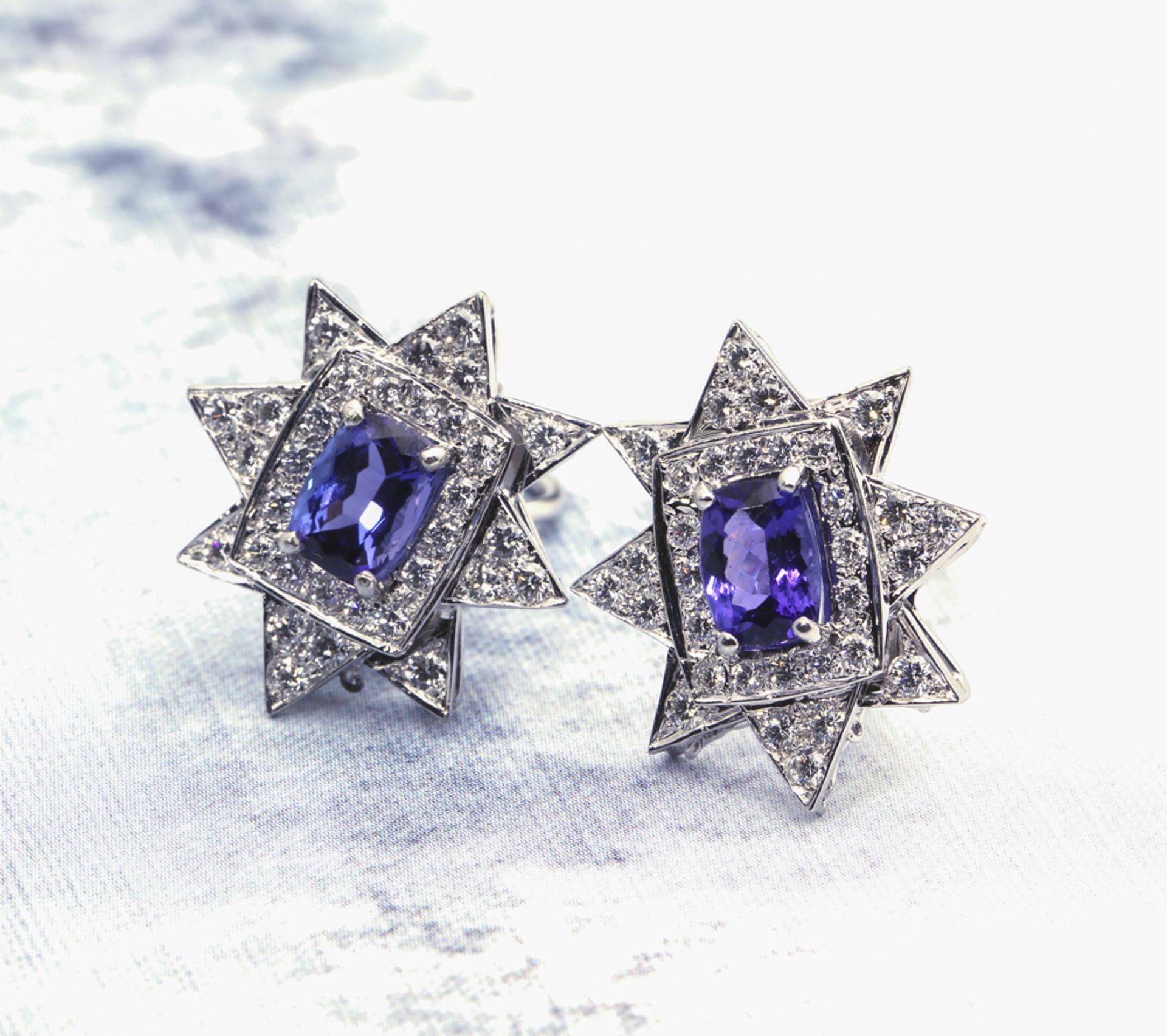 18k White Gold 3.00ct Tanzanite & 2.08ct Diamond Star Earrings