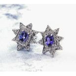 18k White Gold 3.00ct Tanzanite & 2.08ct Diamond Star Earrings