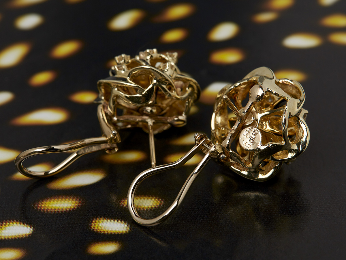 14k Yellow Gold Black Enamel & Diamond Earrings - Image 3 of 6