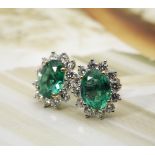 18k White & Yellow Gold 3.75ct Emerald & 1.66ct Diamond Earrings