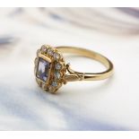 18k Yellow Gold Emerald Cut 0.40ct Tanzanite & 0.40ct Diamond Ring