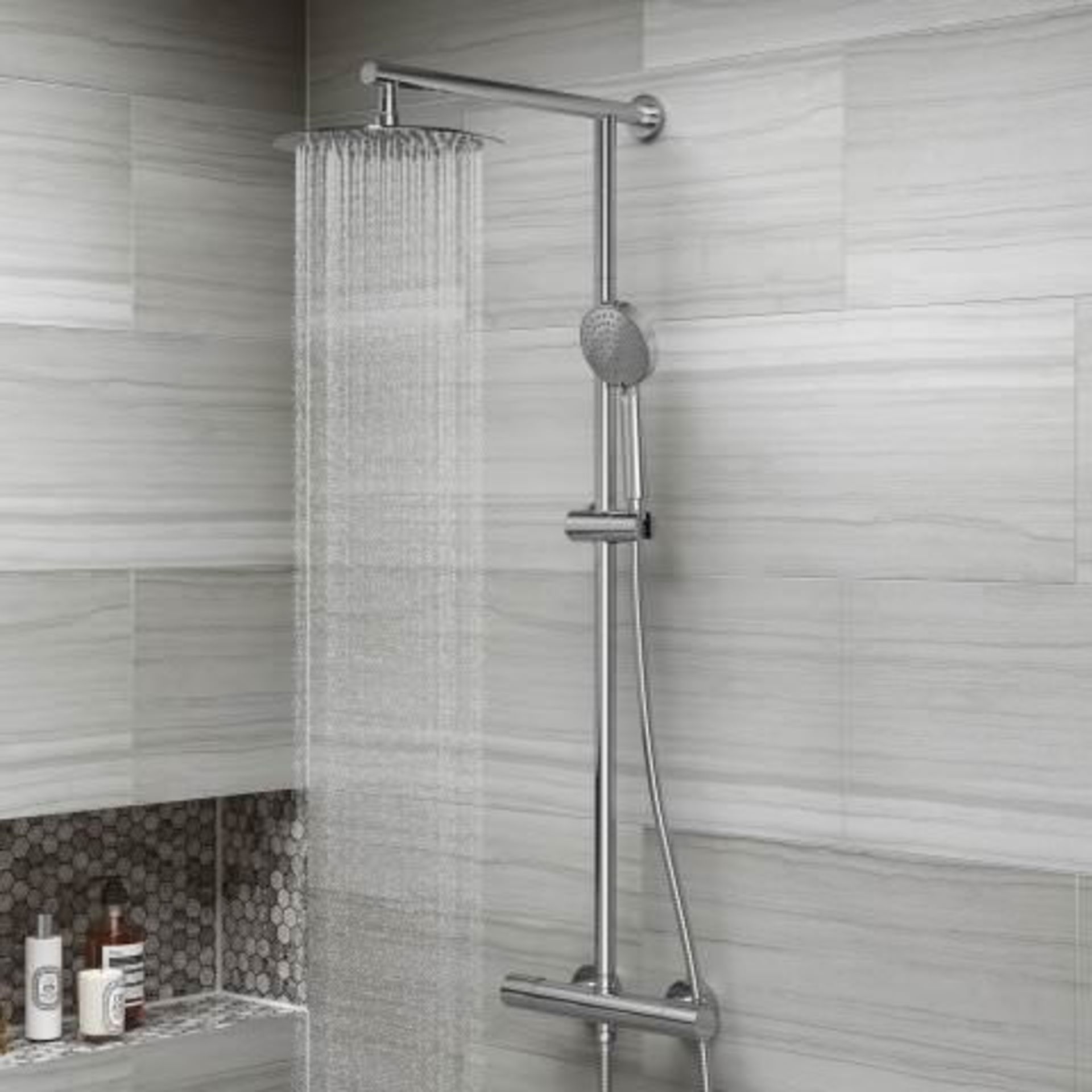 (P42) : 250mm Large Round Head Thermostatic Exposed Shower Kit & Handheld. RRP £299.99. Designer