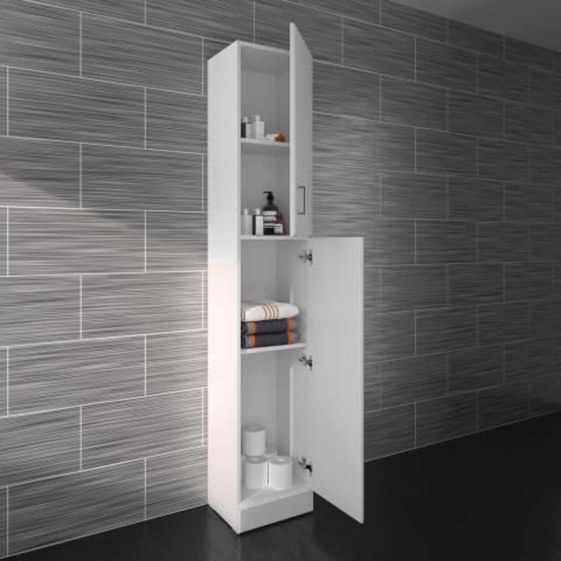 (P28) 1900x330mm Quartz Gloss White Tall Storage Cabinet - Floor Standing. RRP £251.99. This - Image 3 of 4