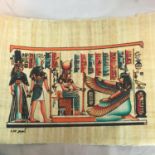 Handpainted and signed Egyptian papyrus, 23cm H x 32cm W