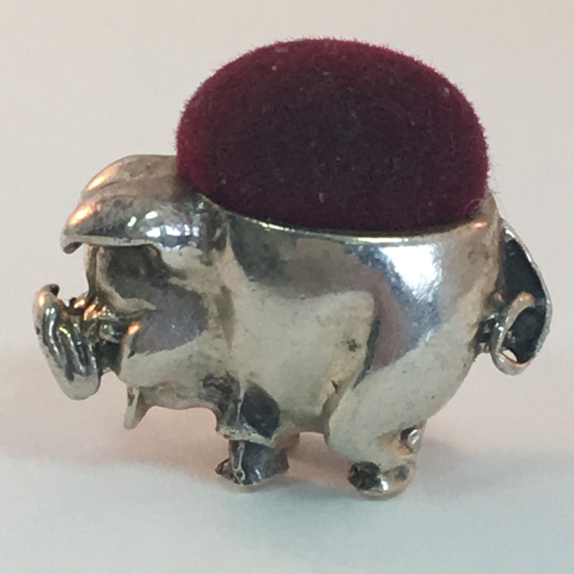 Miniature silver pin cushion in the form of a pig or boar, stamped 925