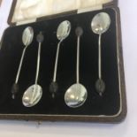 Vintage hallmarked silver coffee spoons cased (one missing), Birmingham hallmarks - c.1923