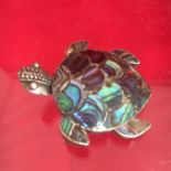 VINTAGE ABALONE SHELL & SILVER (stamped 925) BROOCH. In the form of a turtle. Stunning piece.