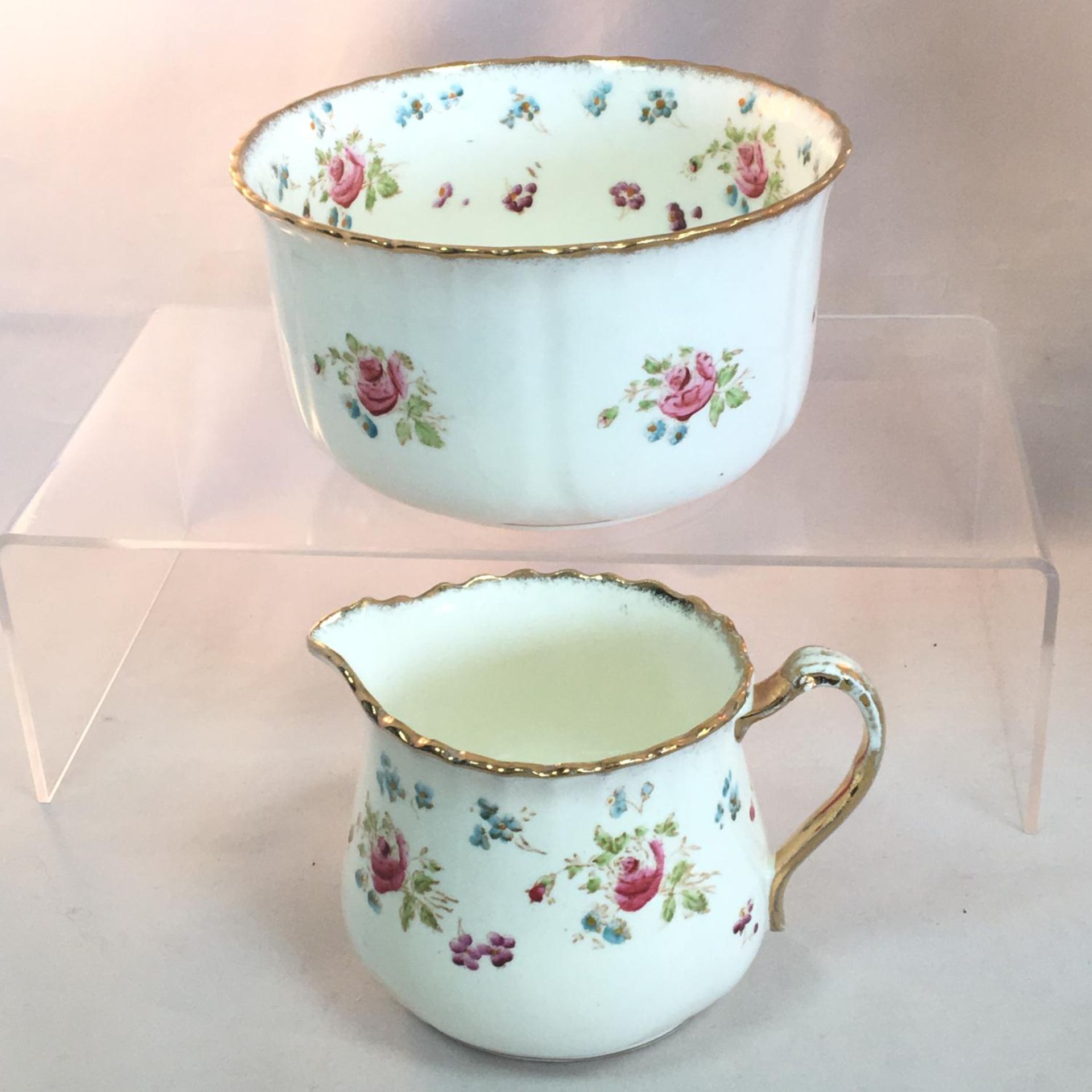 Antique handpainted porcelain milk jug and sugar bowl, no chips, no cracks - Victorian era