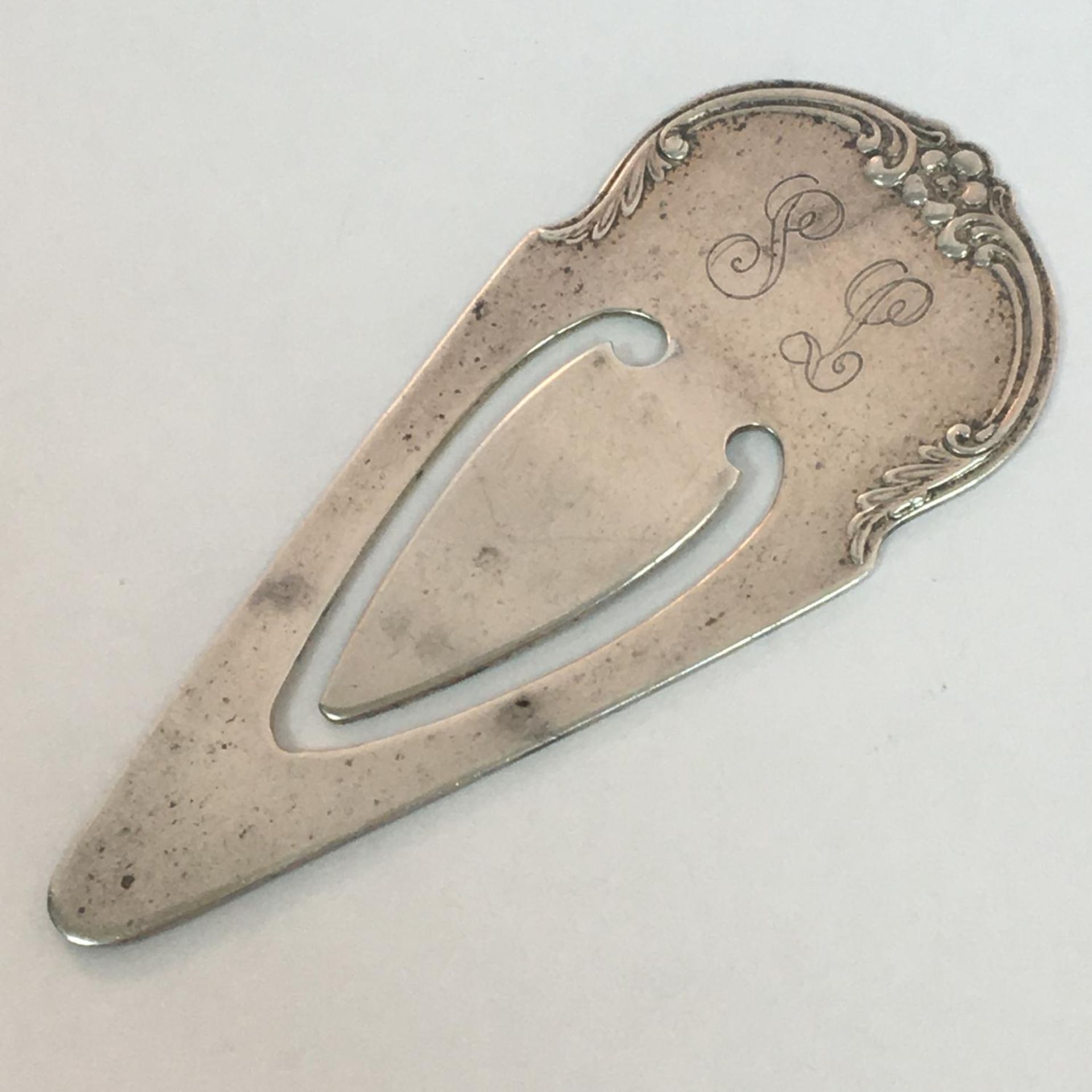 Vintage repousse sterling silver bookmark by fine Baltimore silversmith S Kirk & Son, monogrammed