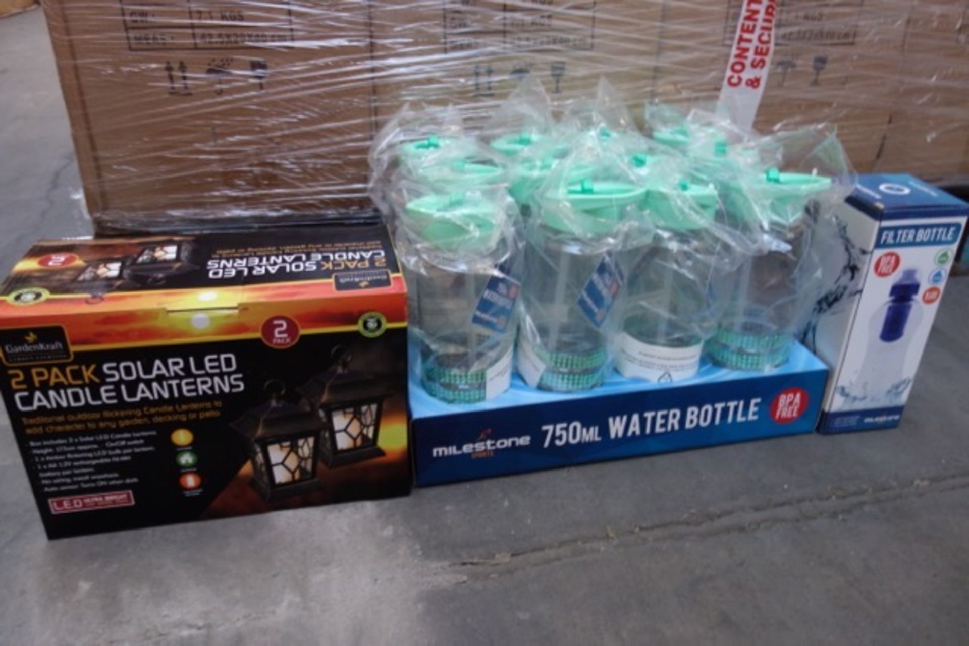 PALLET (4) CONTAINING: 180 x TABLE SOLAR CANDLES, 48 x GREEN JEWELLED DRINKS BOTTLE - Image 2 of 4