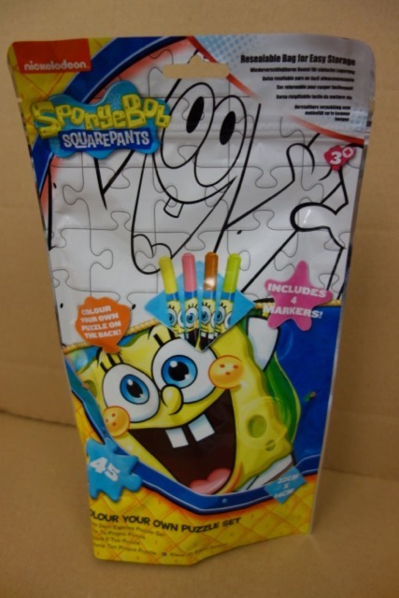 72 x Brand New Spongebob Squarepants Colour Your Own Puzzle Set. Includes Resealable Bag & 4 Makers.