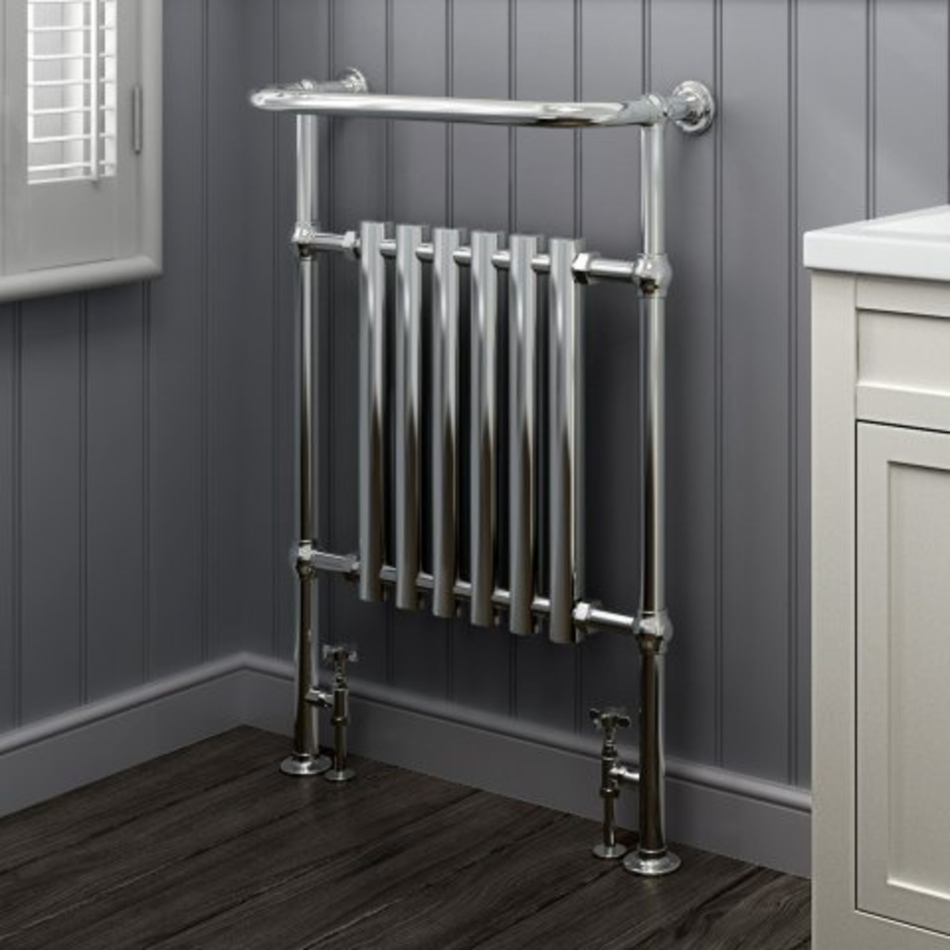 (A11) 952x659mm Traditional Chrome Towel Rail Radiator - Victoria Premium. RRP £360.99. Long Lasting