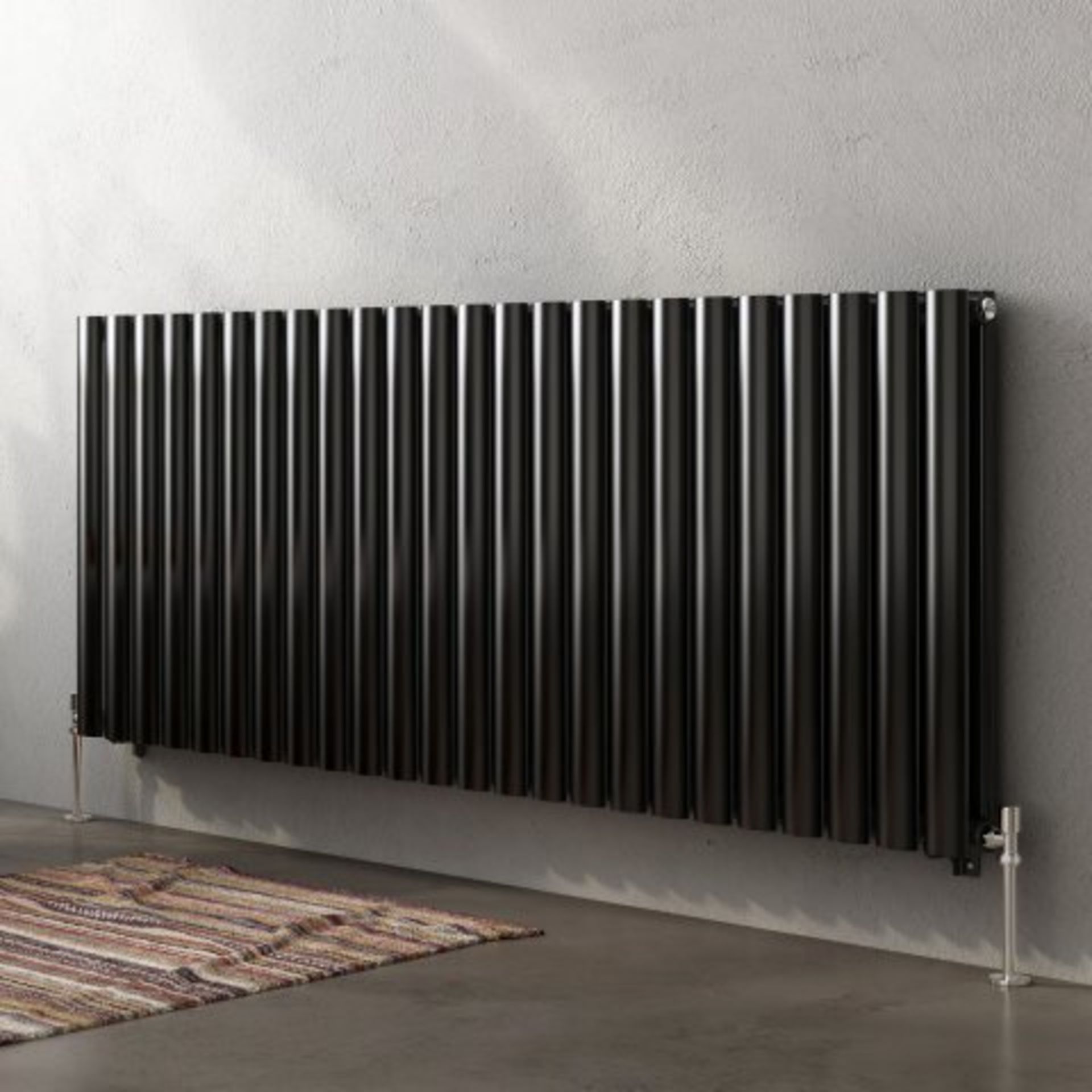 (A15) 600x1440mm Gloss Black Double Panel Oval Tube Horizontal Radiator - Huntington Finest. RRP £ - Bild 3 aus 5