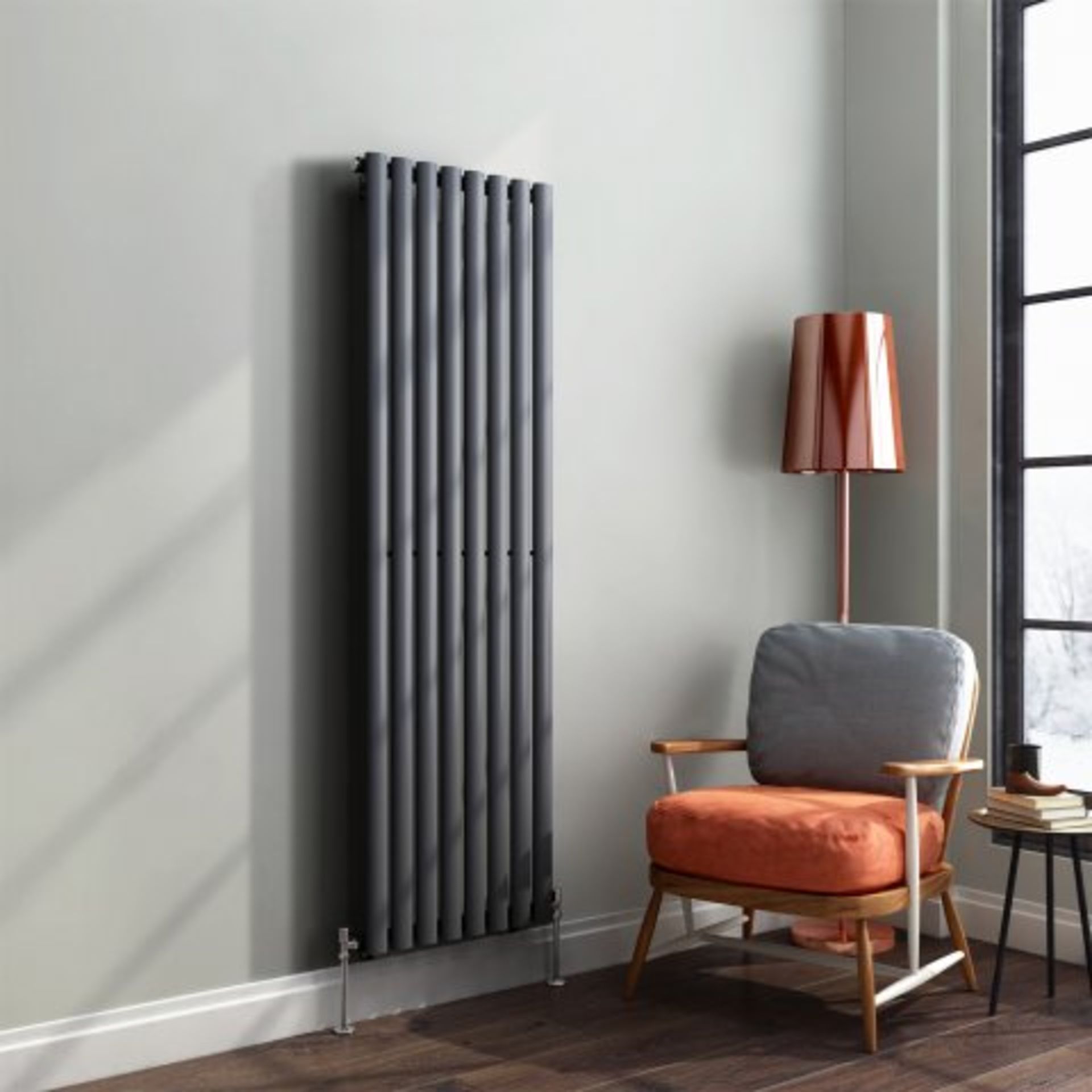 (A39) 1600x480mm Anthracite Single Oval Tube Vertical Radiator - Ember Premium. RRP £199.99. - Image 2 of 5