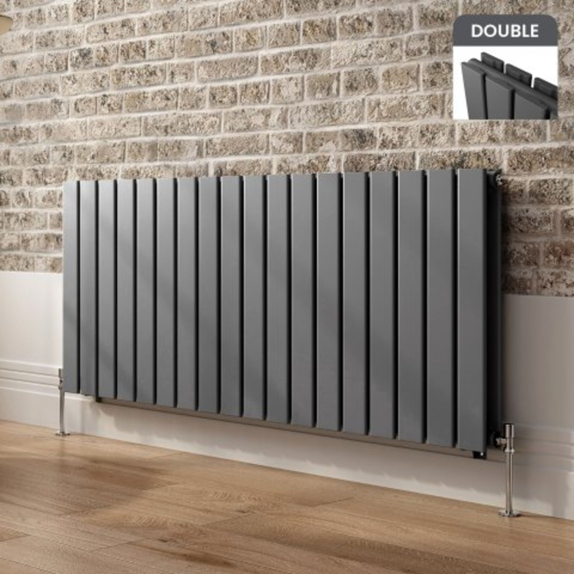 (A52) 600x1380mm Anthracite Double Flat Panel Horizontal Radiator - Hayes Premium. RRP £624.99.