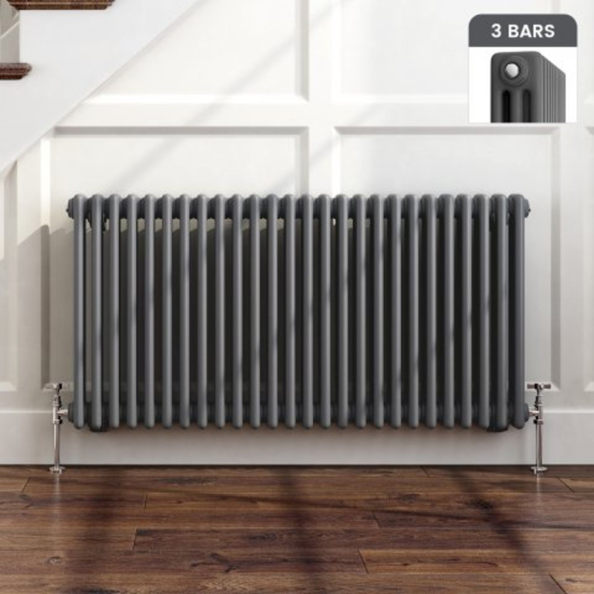 (A13) 600x1177mm Anthracite Triple Panel Horizontal Colosseum Radiator - Roma Premium. RRP £624.