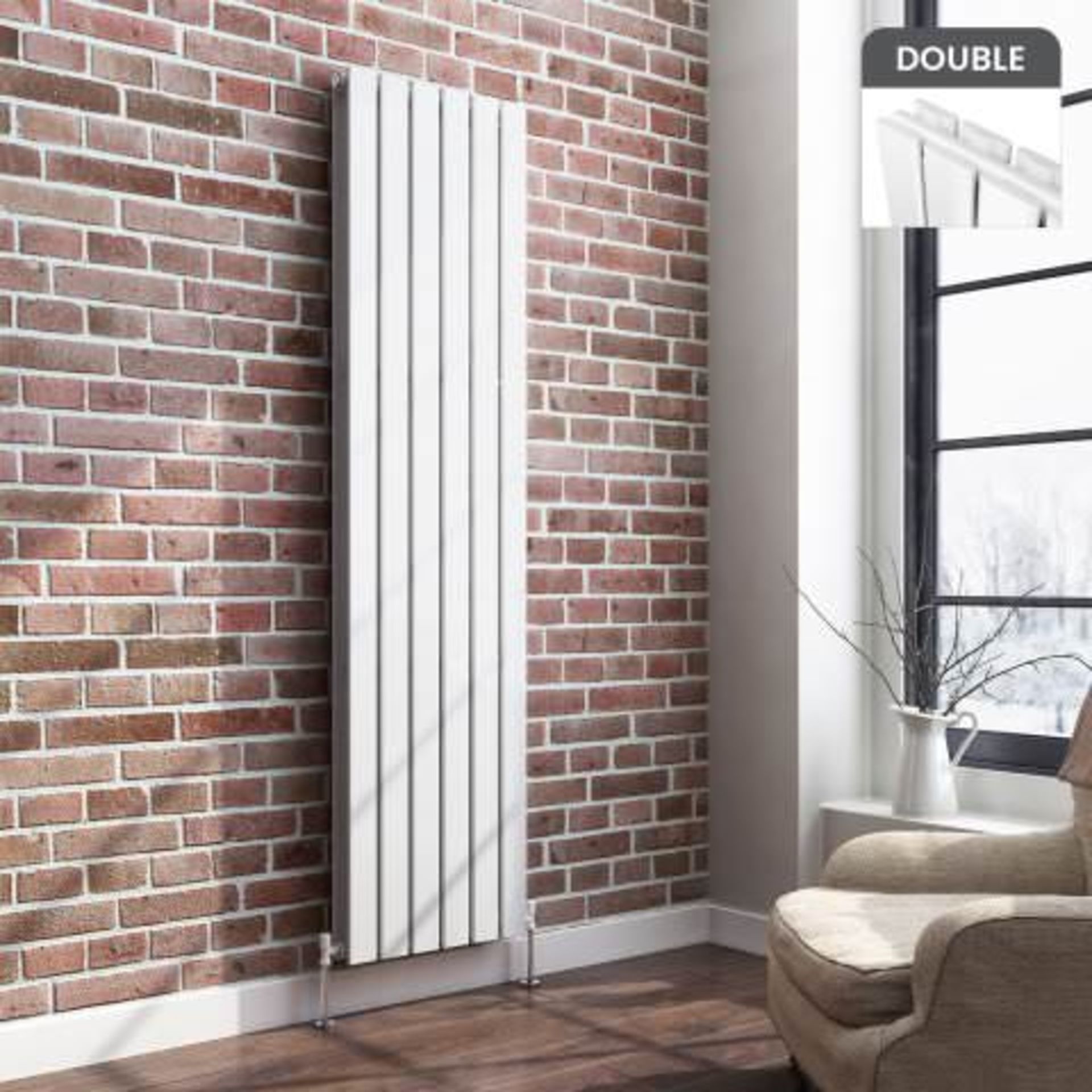 (A41) 1800x452mm Gloss White Double Flat Panel Vertical Radiator - Thera Range. RRP £499.99.