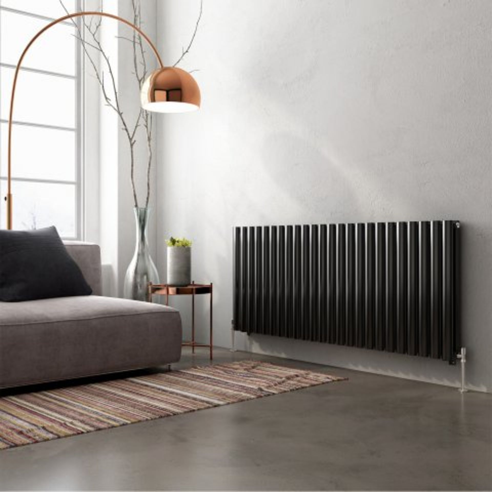 (A15) 600x1440mm Gloss Black Double Panel Oval Tube Horizontal Radiator - Huntington Finest. RRP £ - Bild 5 aus 5