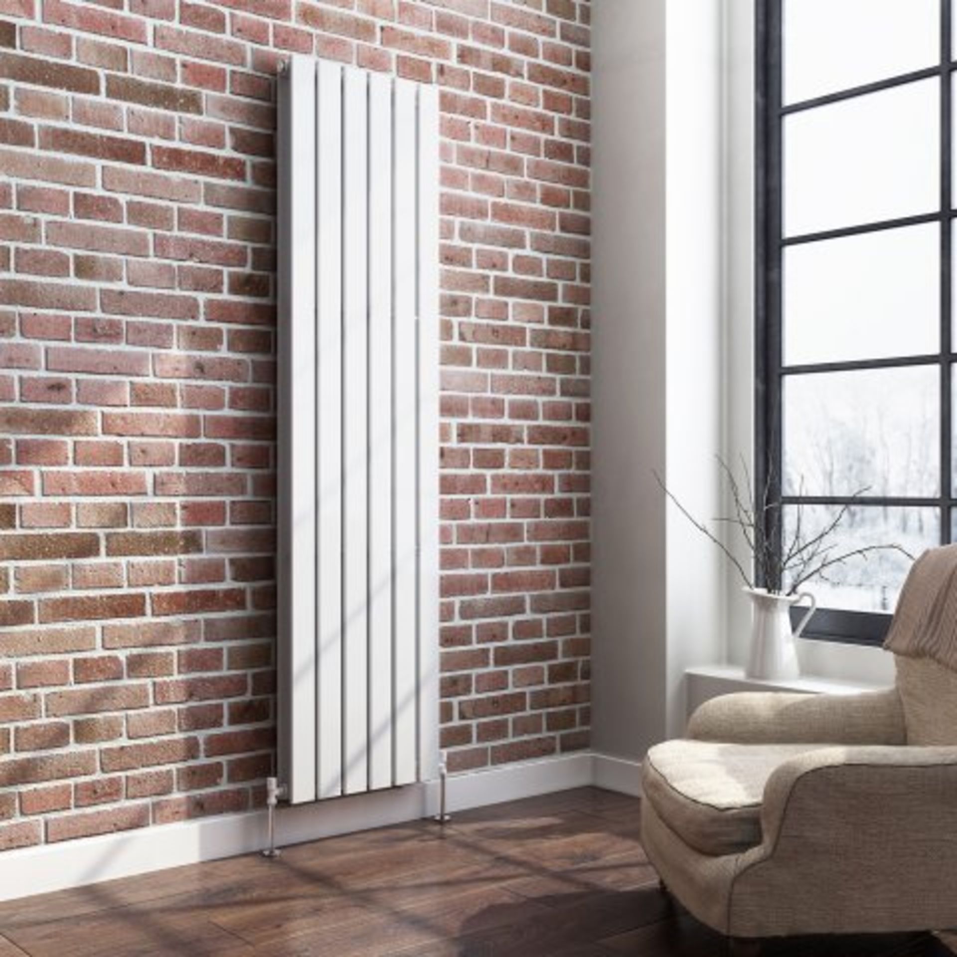 (A41) 1800x452mm Gloss White Double Flat Panel Vertical Radiator - Thera Range. RRP £499.99. - Image 4 of 4