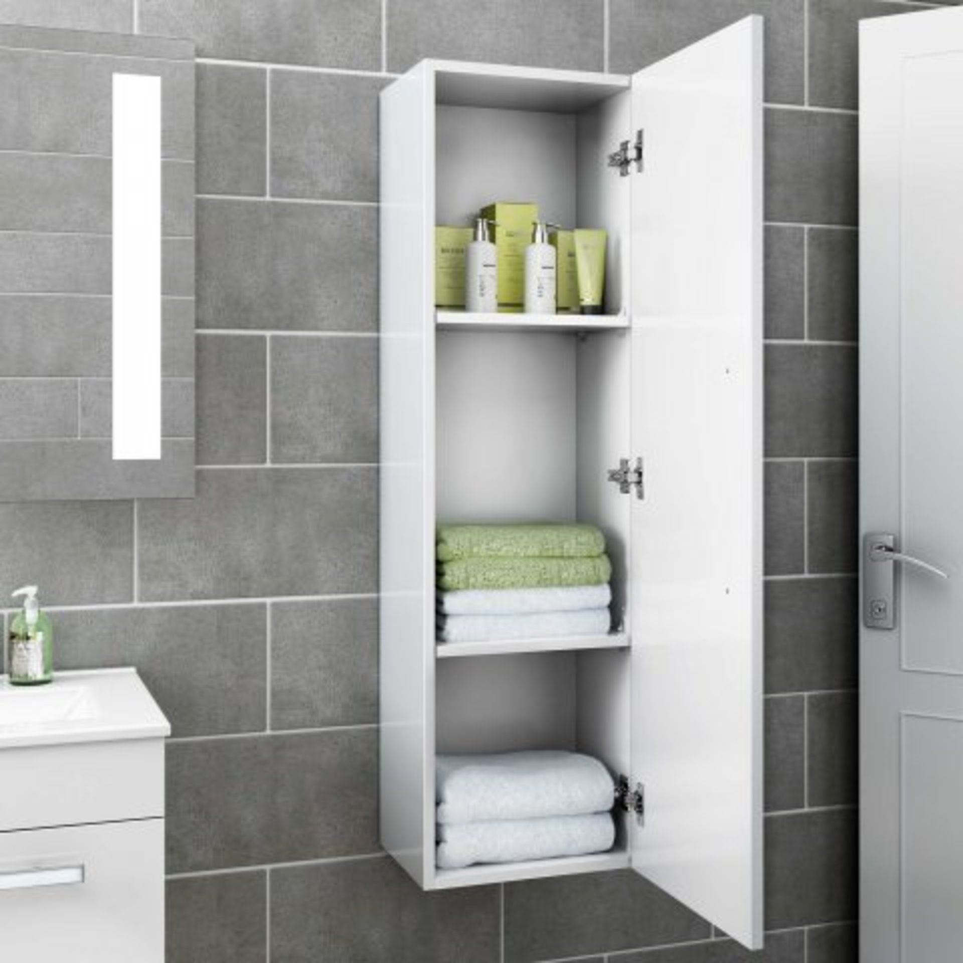 (A26) 1200mm Avon Gloss White Tall Storage Cabinet - Wall Hung. RRP £249.99. Contemporary Look - Bild 3 aus 5