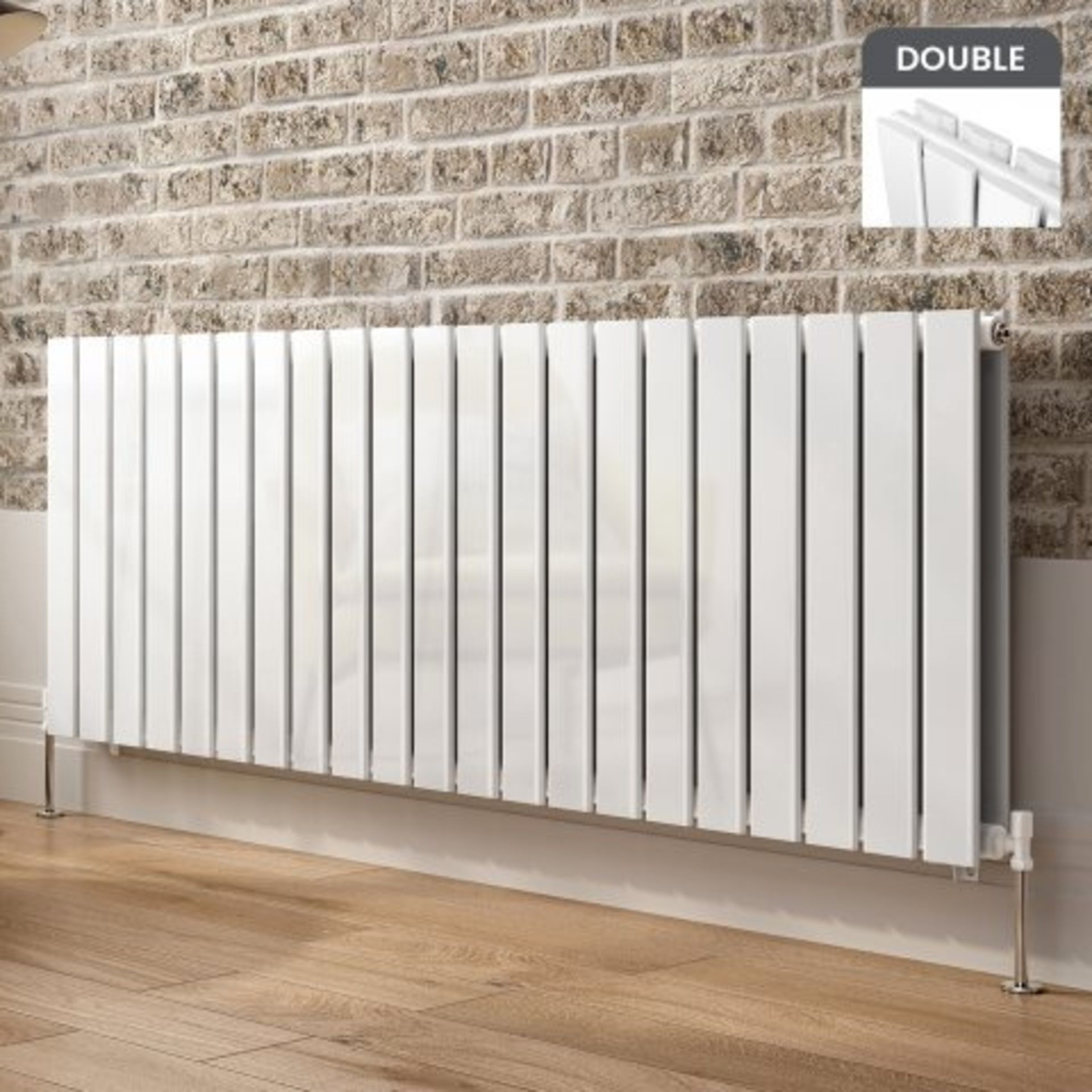 (A40) 600x1596mm Gloss White Double Flat Panel Horizontal Radiator - Hayes Premium. RRP £674.99.