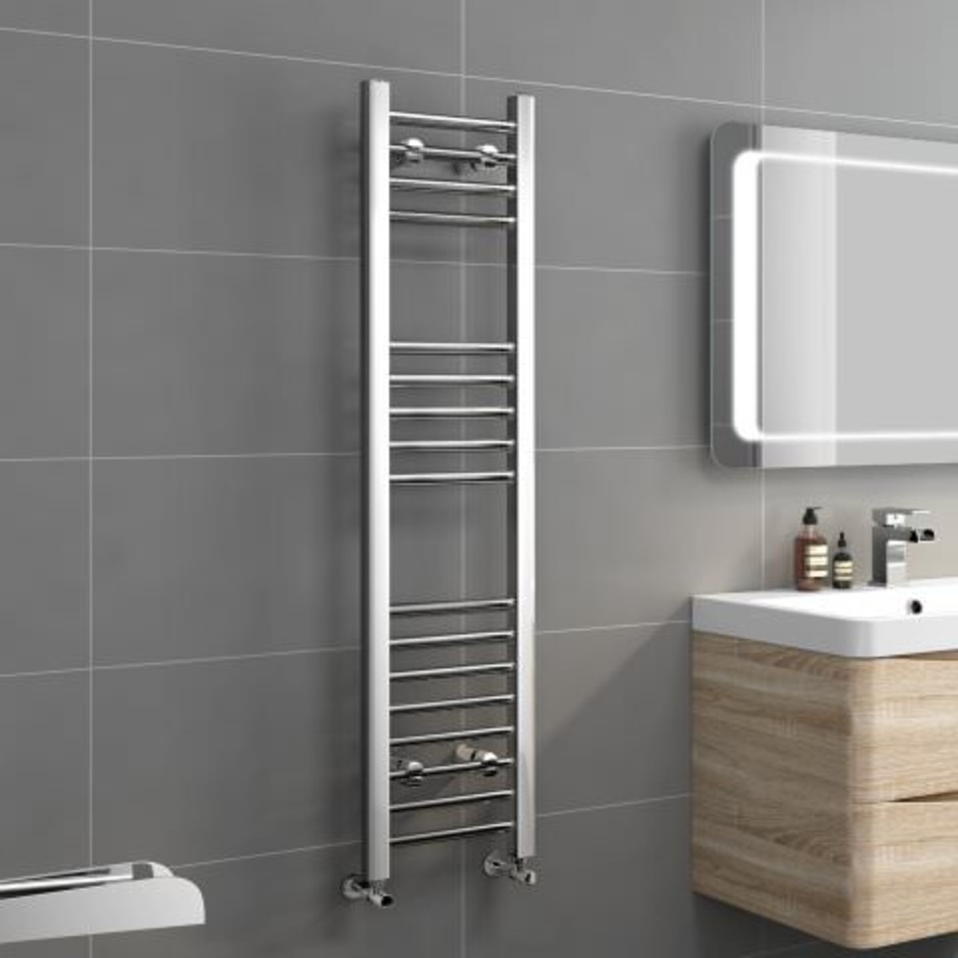 (A35) 1200x300mm - 20mm Tubes - Chrome Heated Straight Rail Ladder Towel Rail - Natasha Basic.