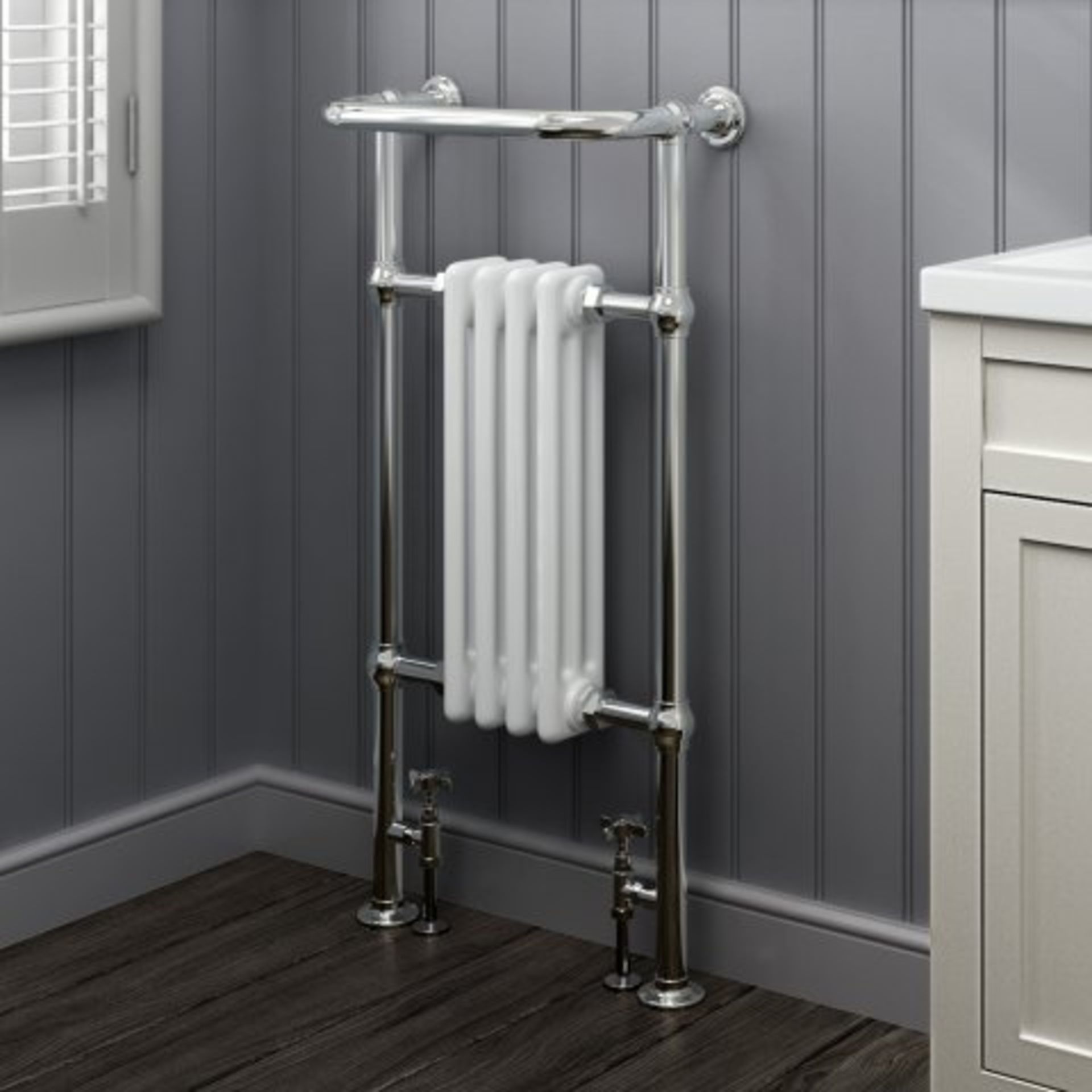 (A45) 952x479mm Small Traditional White Towel Rail Radiator - Victoria Premium. RRP £287.99. Long