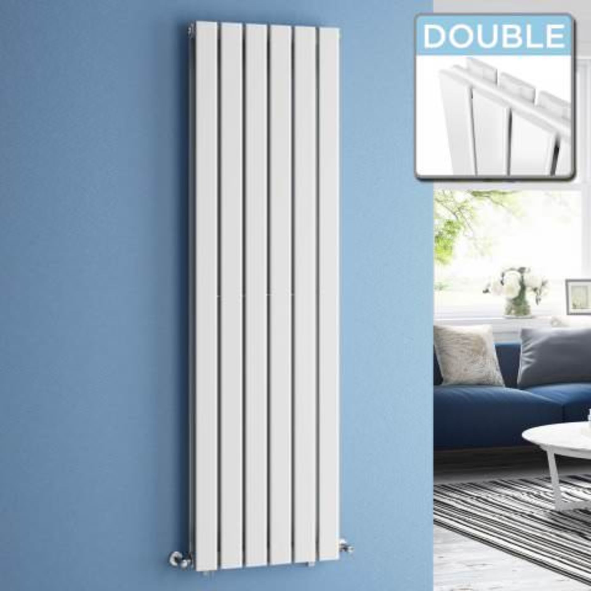 (A41) 1800x452mm Gloss White Double Flat Panel Vertical Radiator - Thera Range. RRP £499.99. - Image 2 of 4