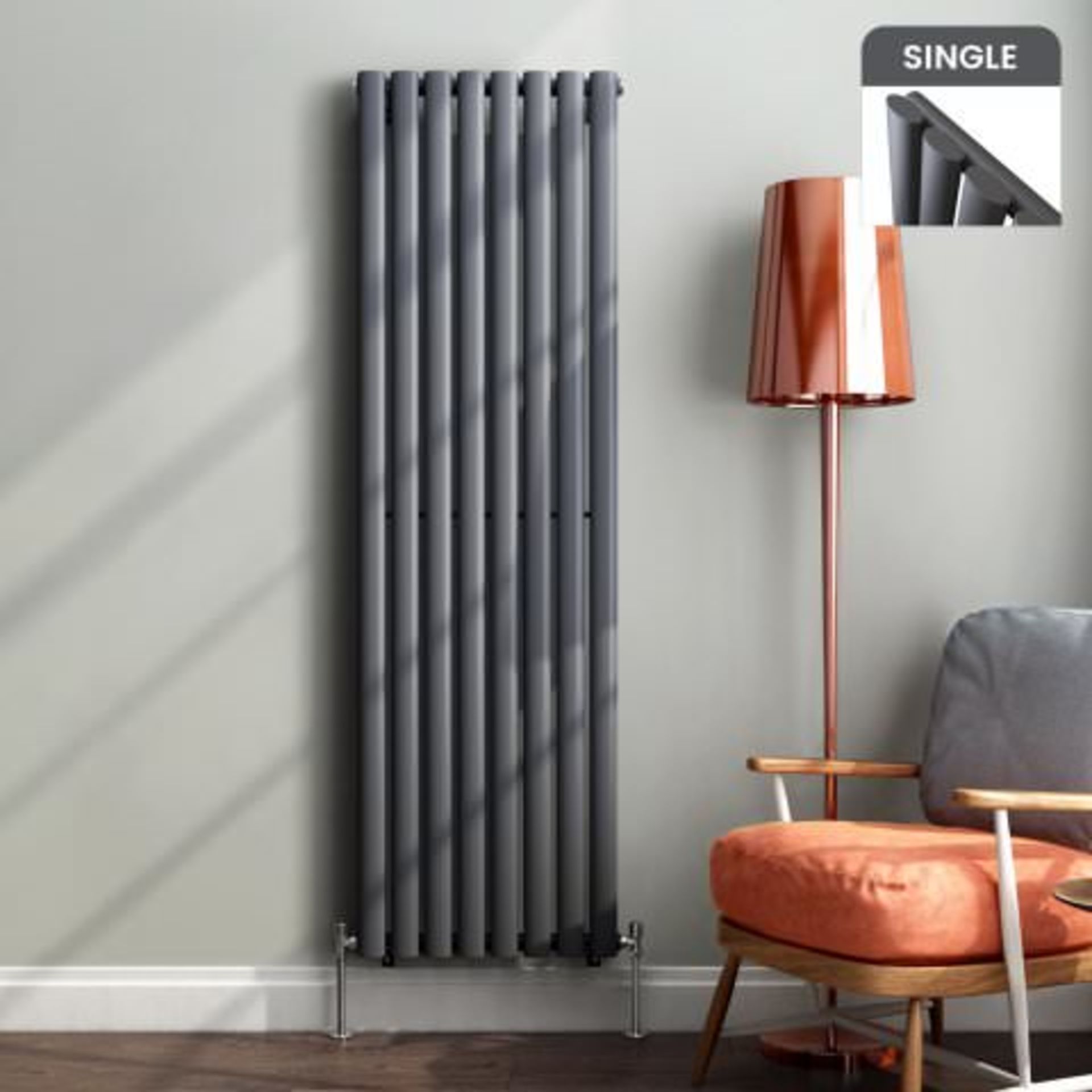 (A39) 1600x480mm Anthracite Single Oval Tube Vertical Radiator - Ember Premium. RRP £199.99.