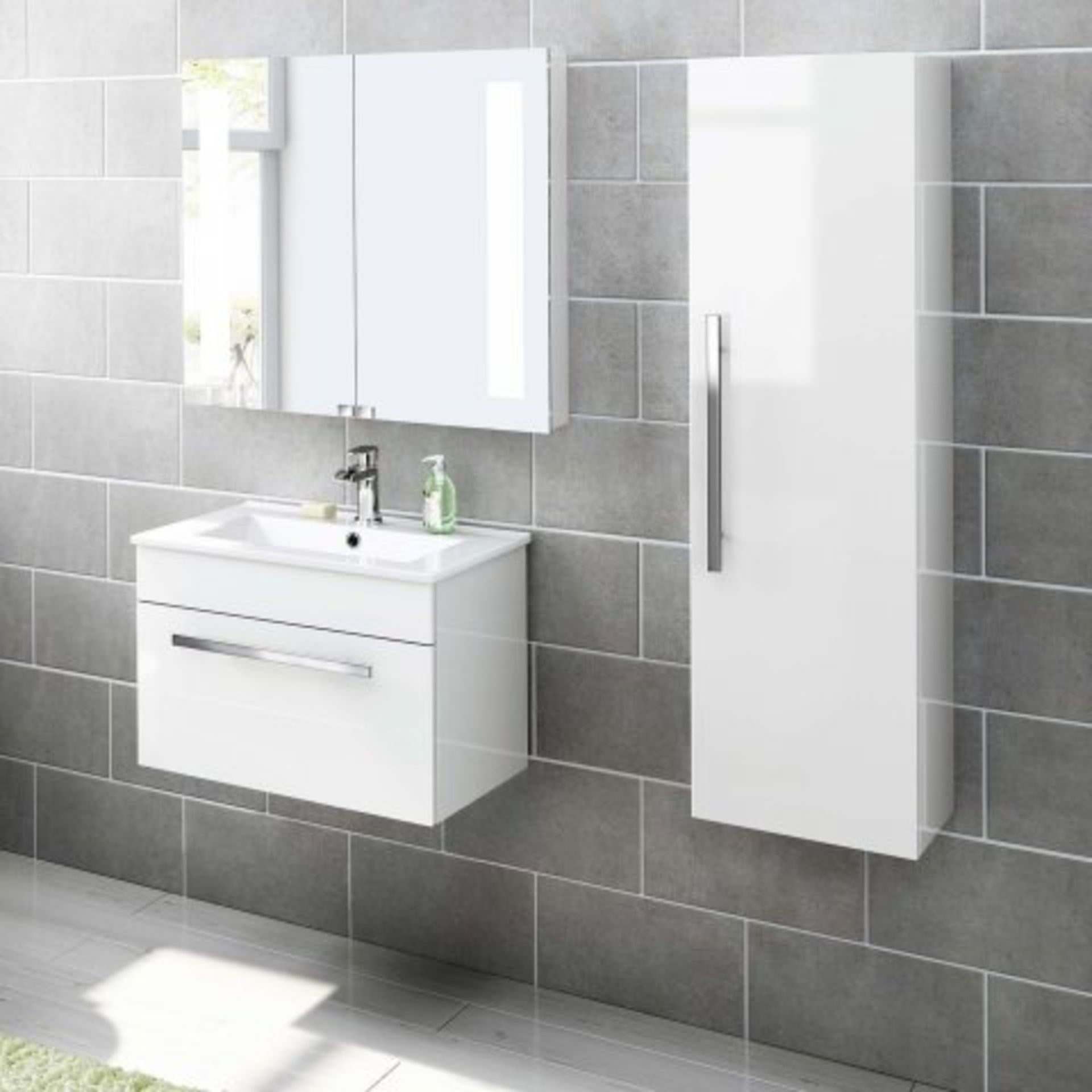 (A26) 1200mm Avon Gloss White Tall Storage Cabinet - Wall Hung. RRP £249.99. Contemporary Look - Bild 2 aus 5