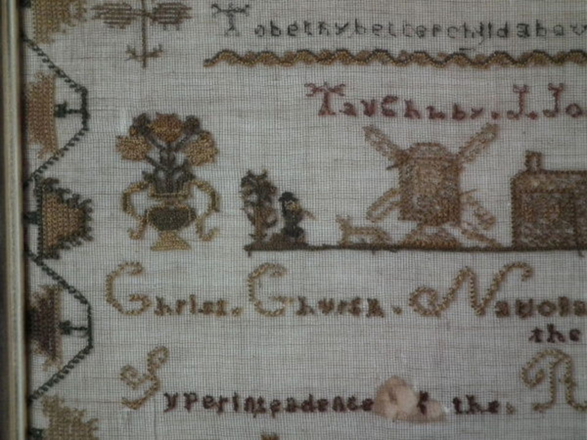 Needlework School Sampler dated 1843 by Sarah Bryan FREE UK DELIVERY - Image 11 of 38