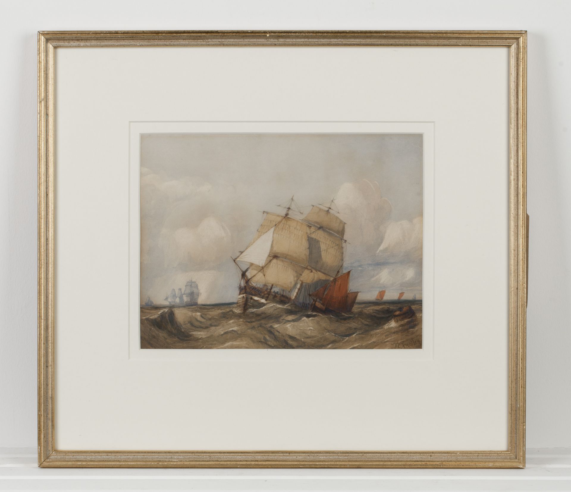 Original Charles Bentley 'ships In Rough Seas' Watercolour Early 19Th C. - FREE UK DELIVERY