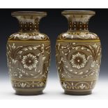 PAIR ANTIQUE DOULTON LAMBETH FAIENCE VASEs BY MINNA CRAWLEY c.1880 - FREE UK DELIVERY