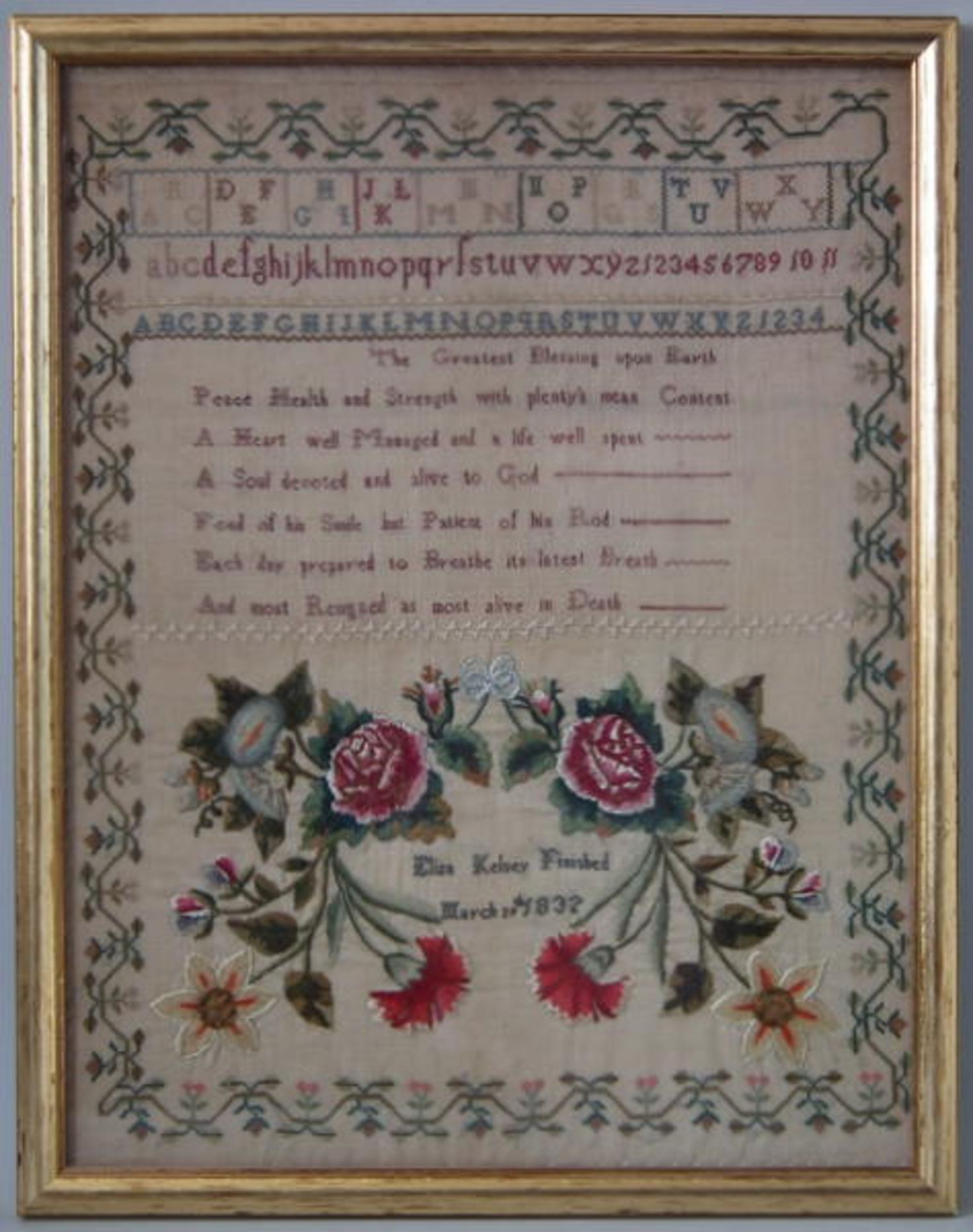 Needlework Verse Sampler dated 1832 by Eliza Kelsey FREE UK DELIVERY