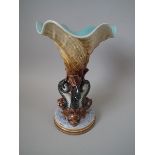 Gustafsberg Majolica dolphin & cornucopia vase FREE UK DELIVERY