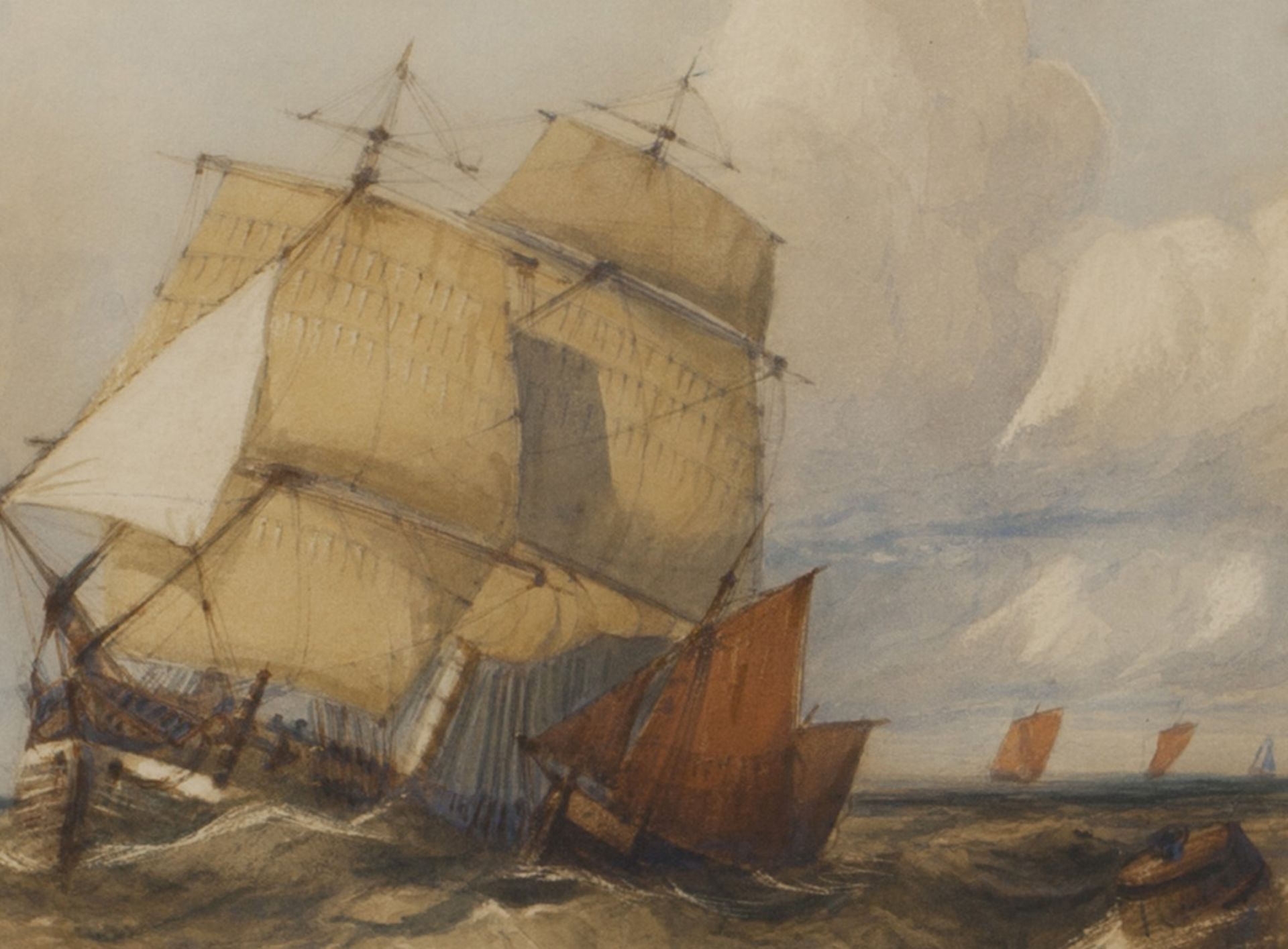 Original Charles Bentley 'ships In Rough Seas' Watercolour Early 19Th C. - FREE UK DELIVERY - Image 7 of 8