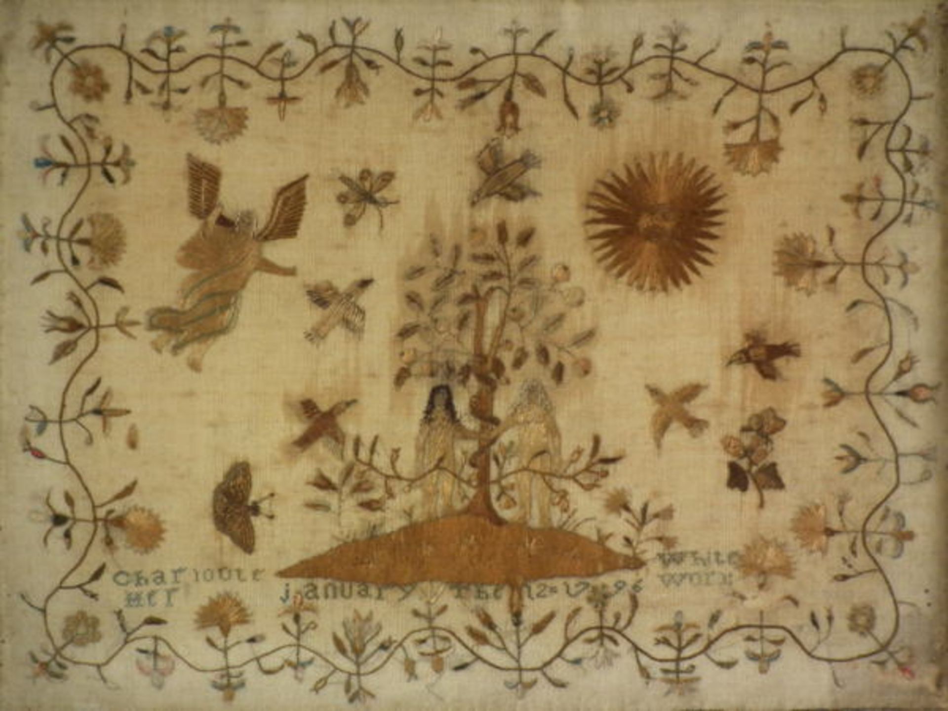 Needlework Hair & Silkwork Sampler dated 1796 by Charlotte White FREE UK DELIVERY - Image 2 of 30