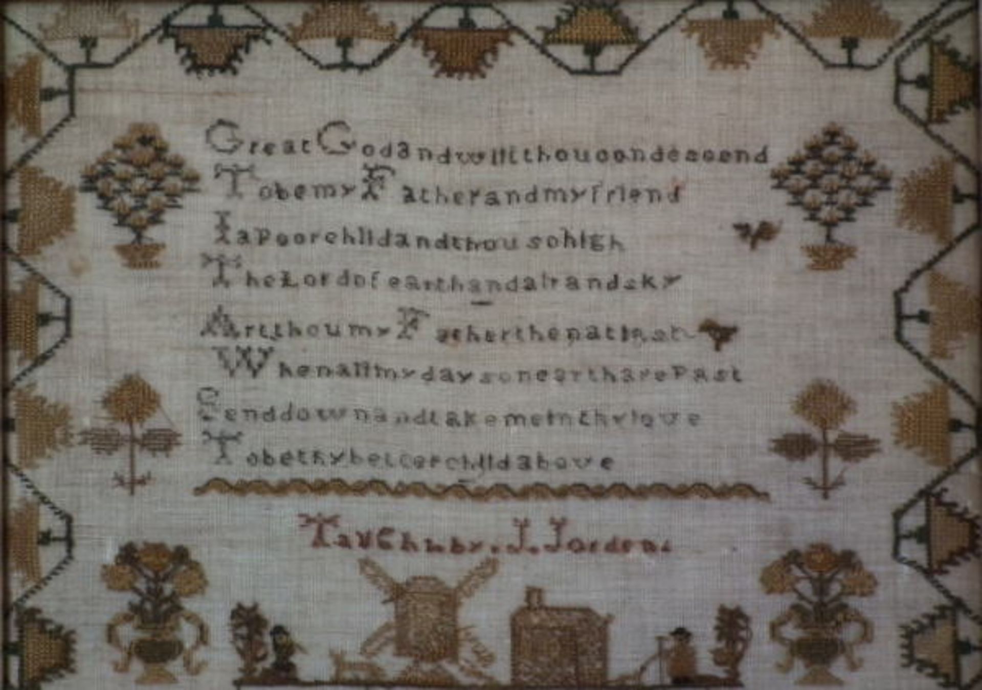 Needlework School Sampler dated 1843 by Sarah Bryan FREE UK DELIVERY - Image 3 of 38