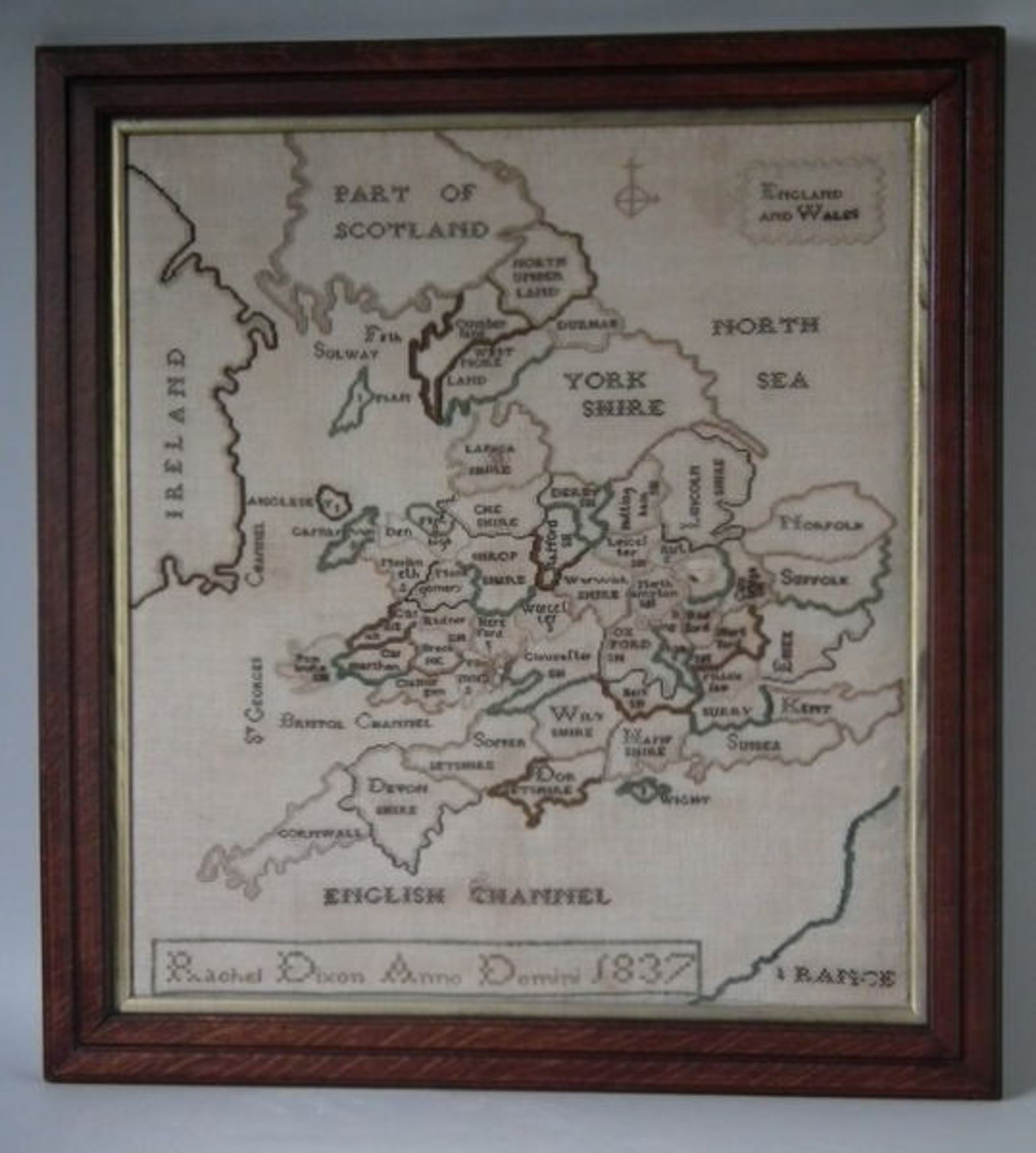 Needlework Map Sampler dated 1837 by Rachel Dixon FREE UK DELIVERY